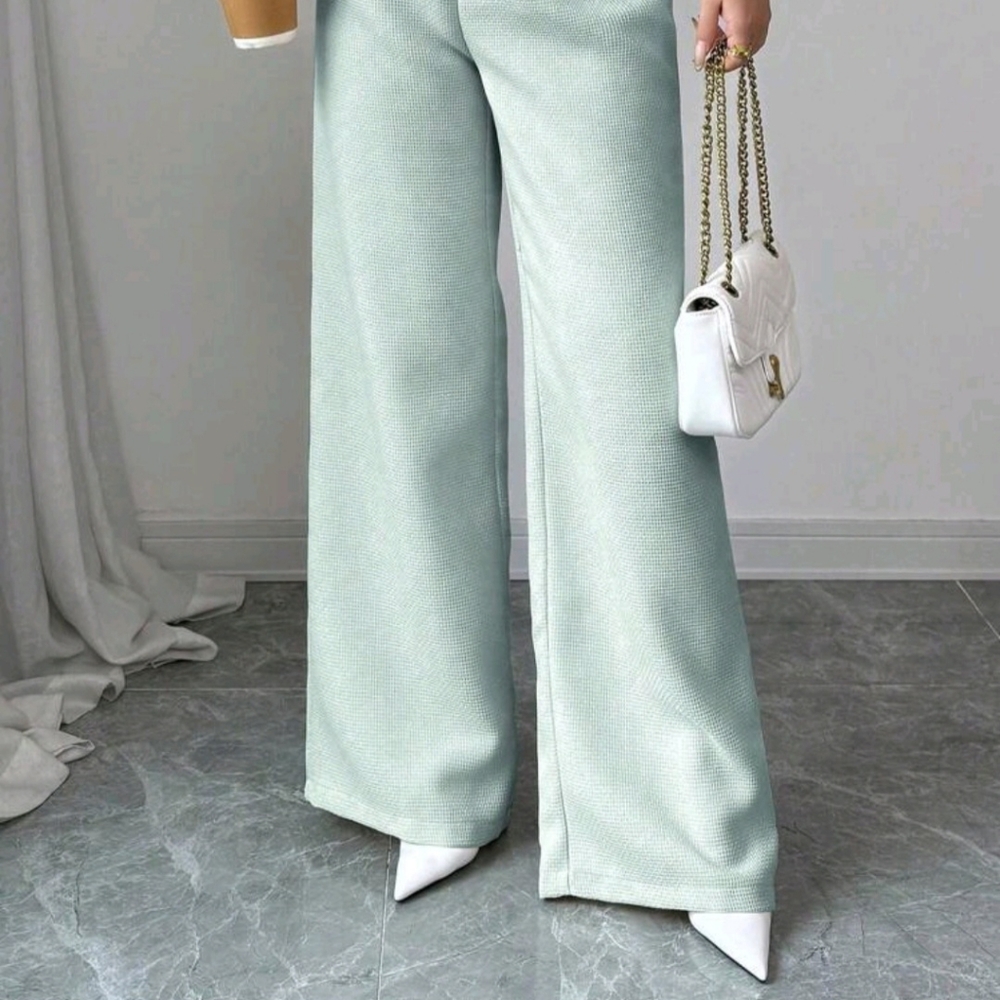 Women Pants Wide Leg Trousers Long High Waist Office Work Wear Size M Mint Green - Picture 4 of 5